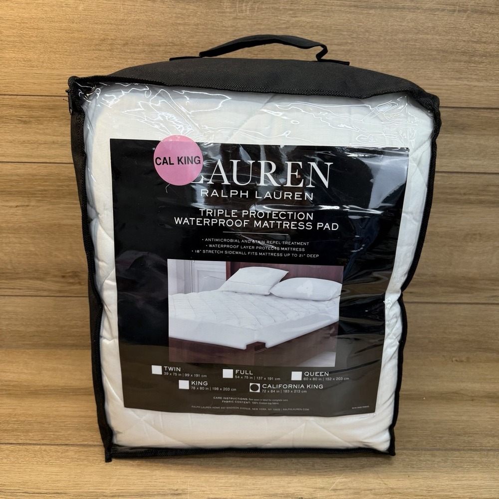 NEW Lauren Ralph Lauren Triple Protection Waterproof Mattress Pad Cali King